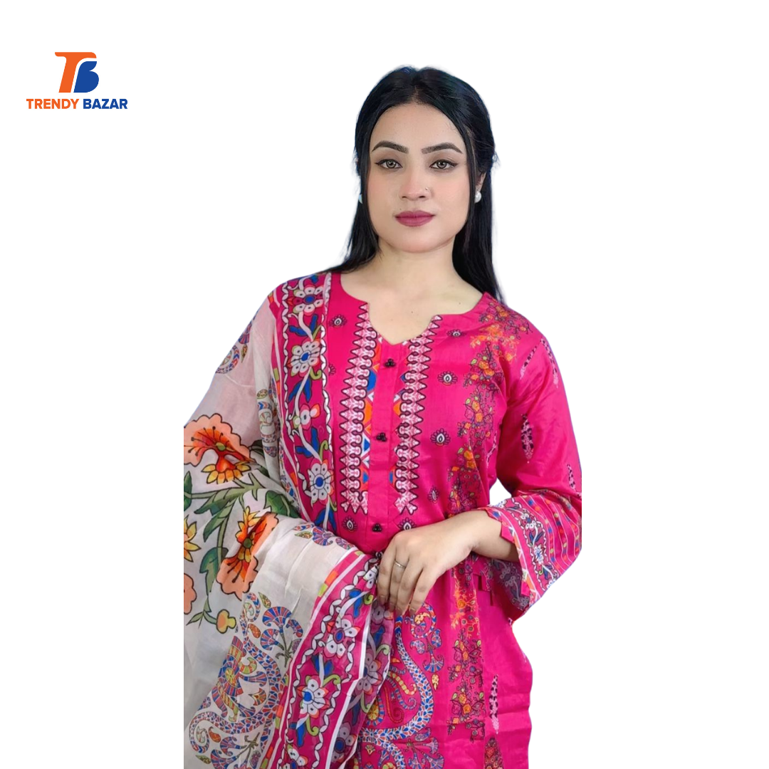 Royal Pink Floral Embroidered Lawn Salwar Kameez Set